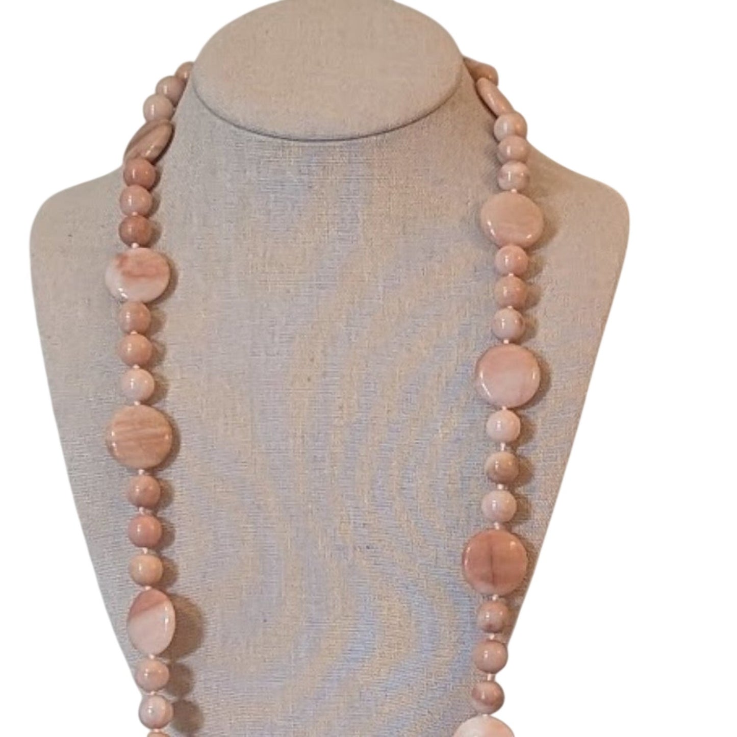 Peach Polished Stone Necklace with Gold Toggle Clasp Marked 'L'