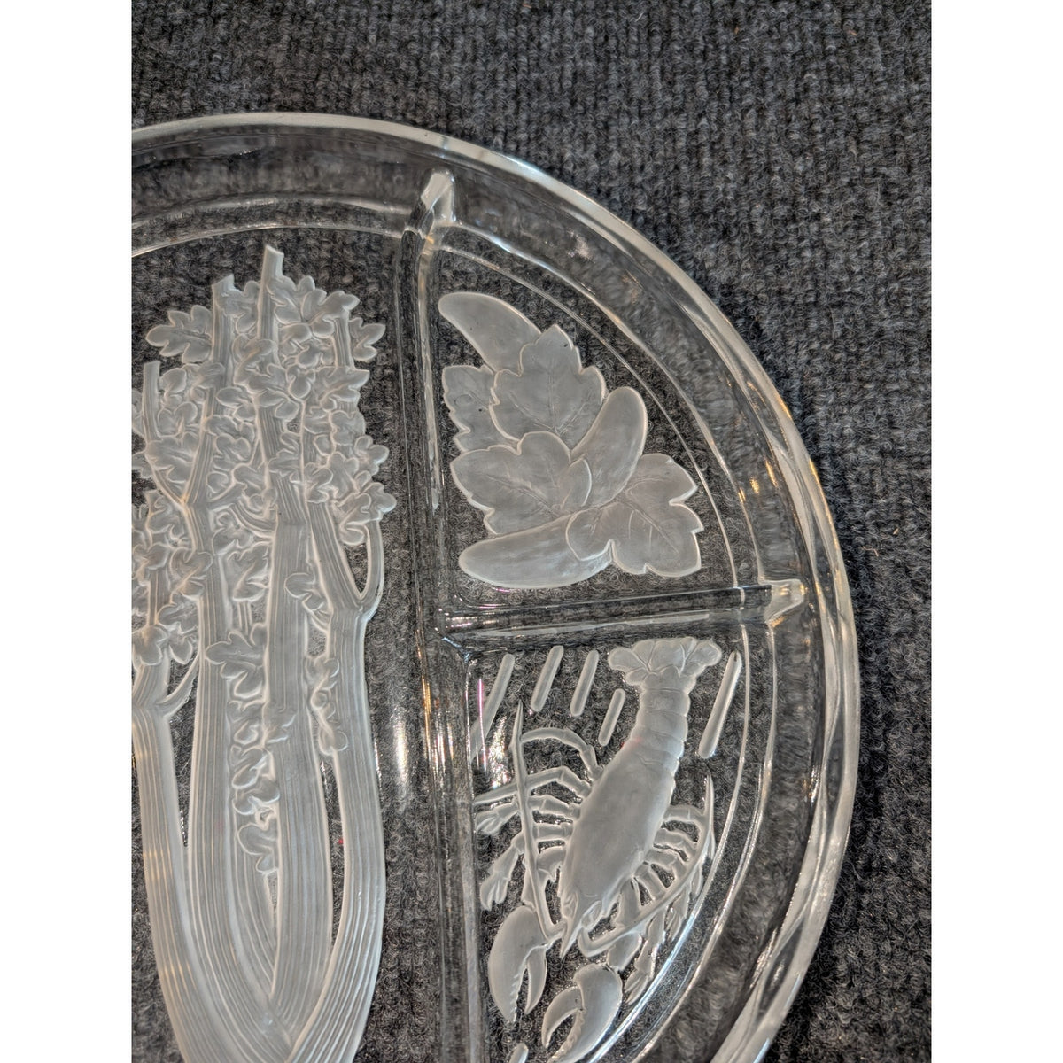 Vintage Indiana Glass Etched Frosted Intaglio Divided 10" Relish Tray