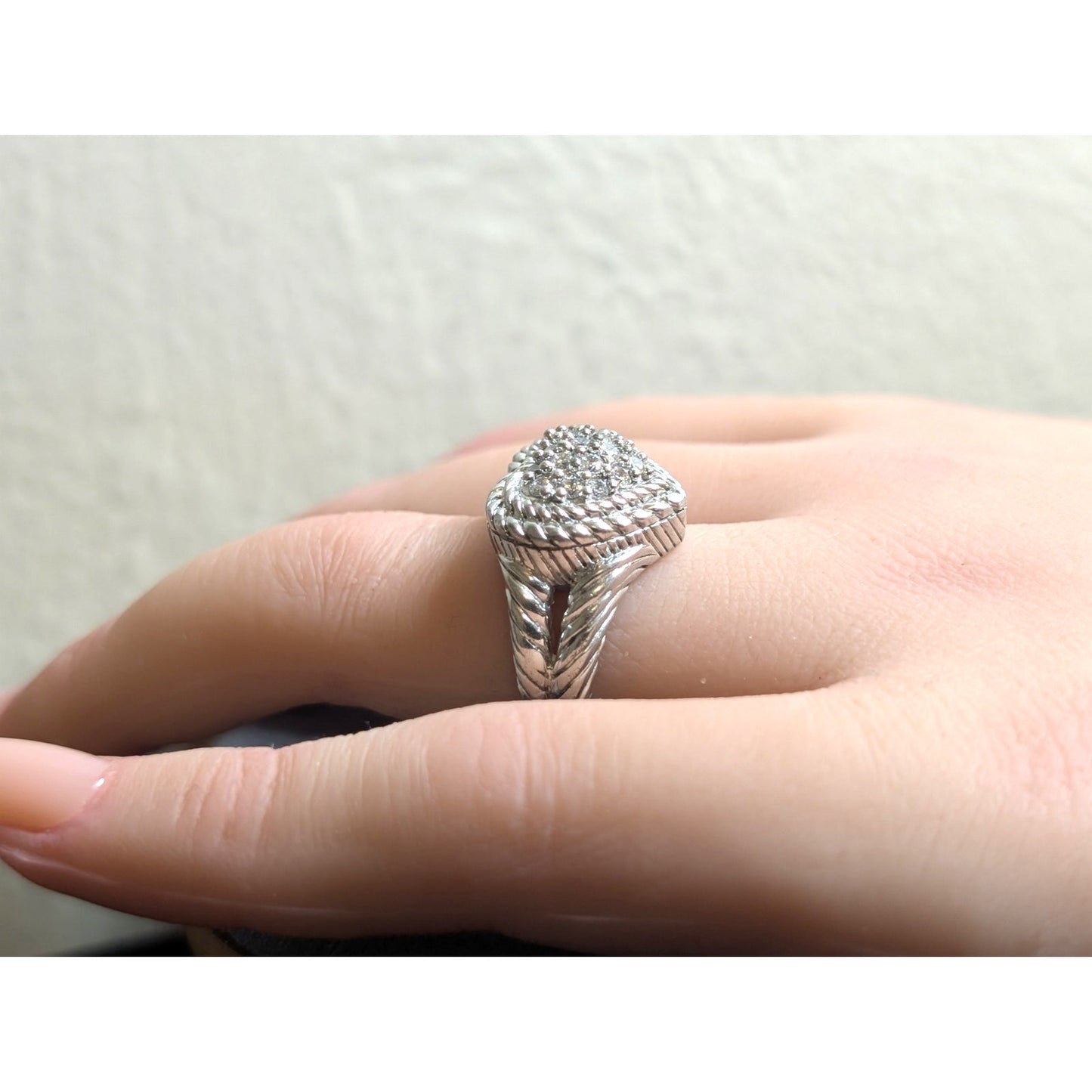 Judith Ripka Classic Diamonique 925 Sterling Silver Cluster Heart Ring Sz 5.75