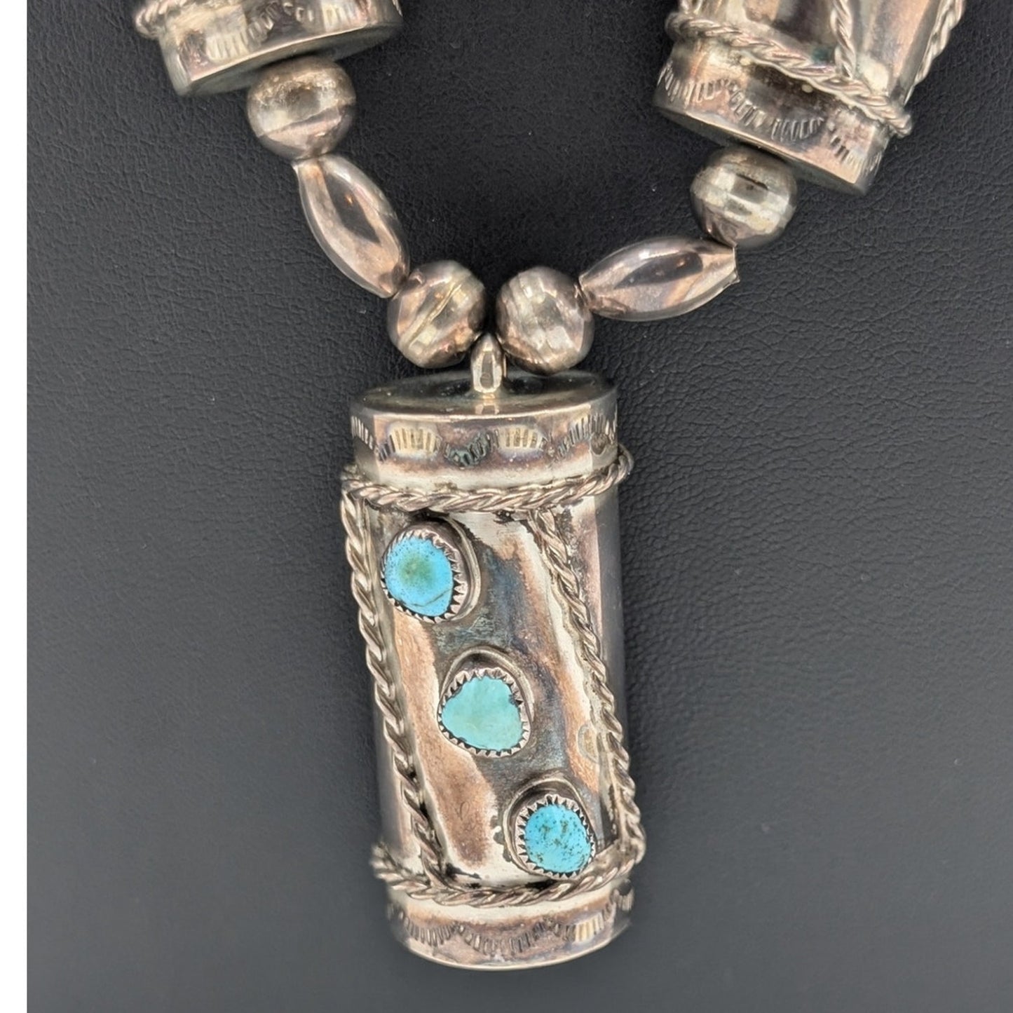 VTG Clyde Woody Navajo Sterling Silver Turquoise Drum Necklace Earring Ring Set