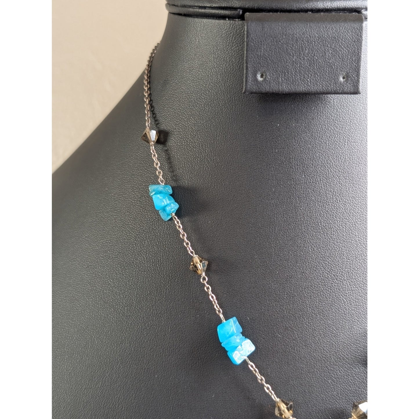 Neon Blue Gemstone Smoky Bicone Crystal Sterling Silver 16.5"-18.5" Necklace