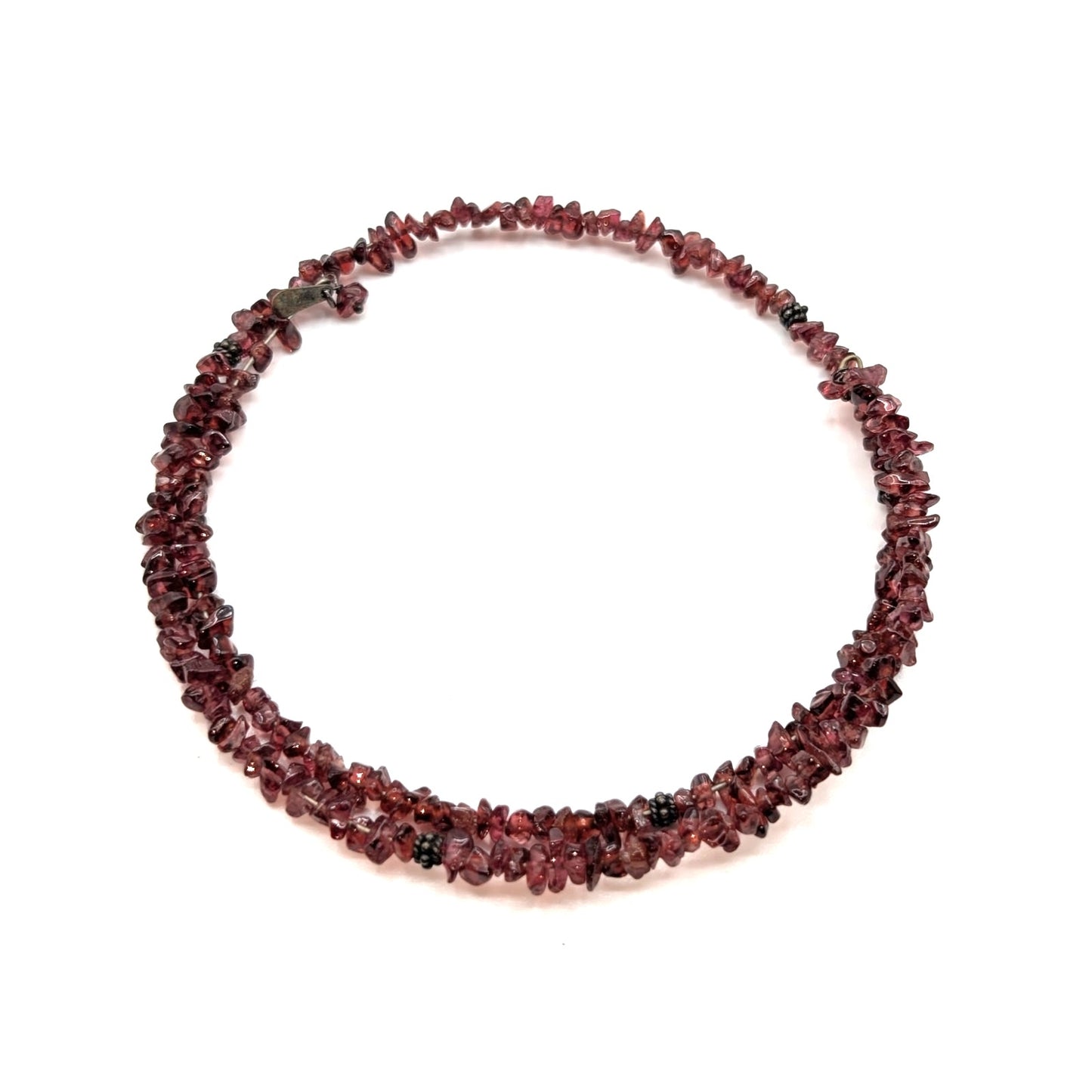 Vintage Boho Garnet Chip 925 Sterling Silver Wire Choker Adjustable Necklace