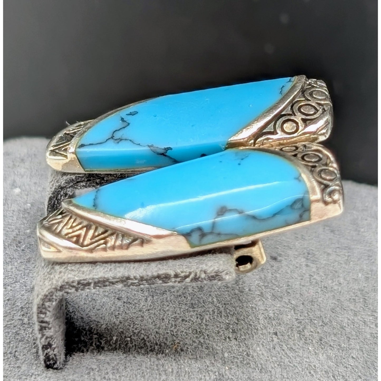 Vintage 925 Sterling Silver Turquoise Elongated Clip Earrings Marked 'b'
