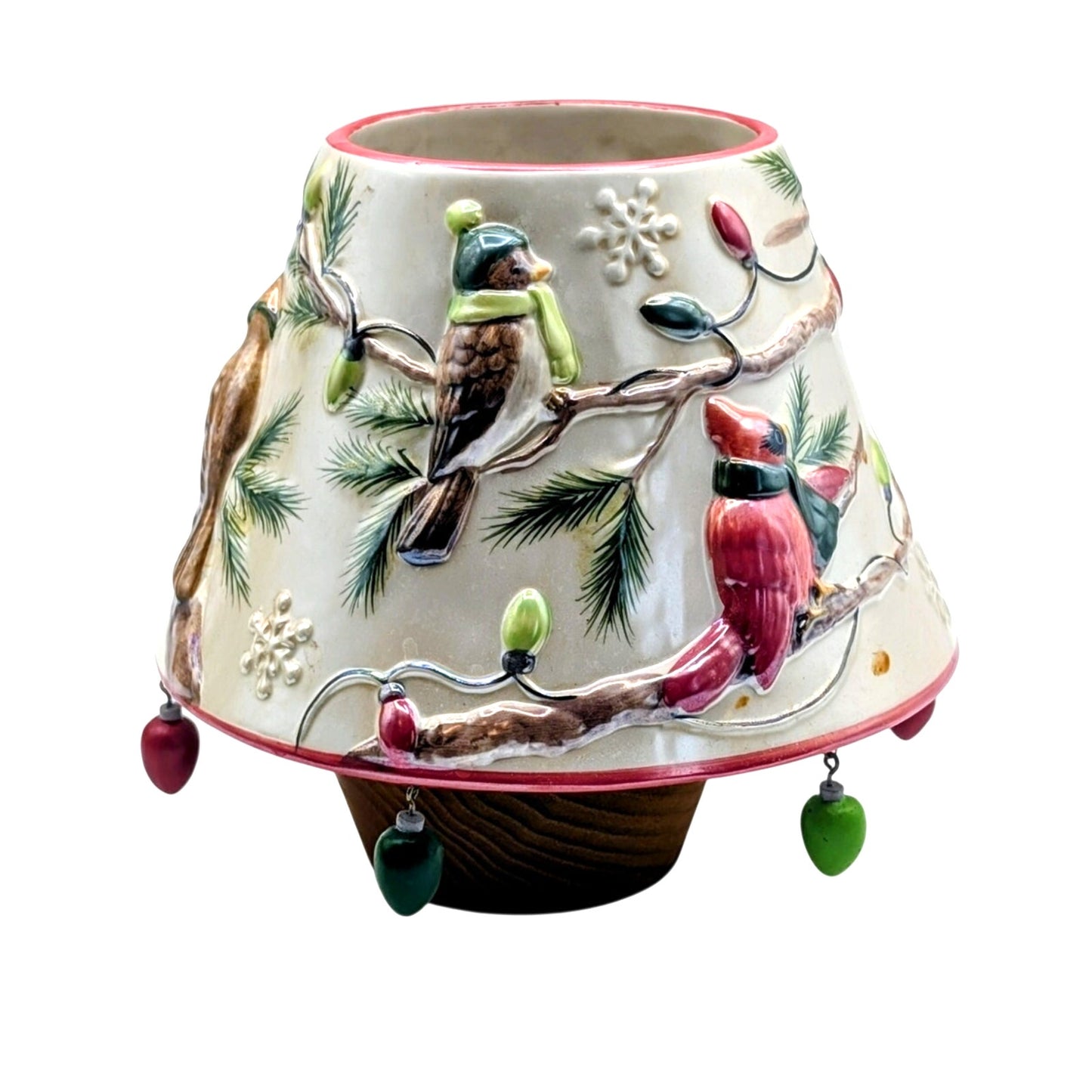 Vtg Yankee Candle Topper Shade Birds Hanging Christmas Lights W/ Bulb Dangles
