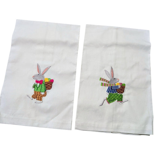 Set of Two Embroidered Bunny 100% Cotton Napkins