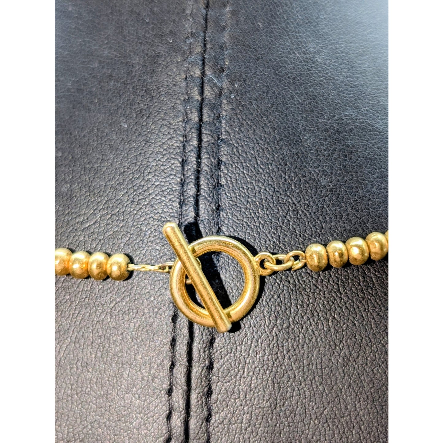 Vintage Monet Wire Strung Small Gold Tone Bead Toggle Choker 17.25" Necklace