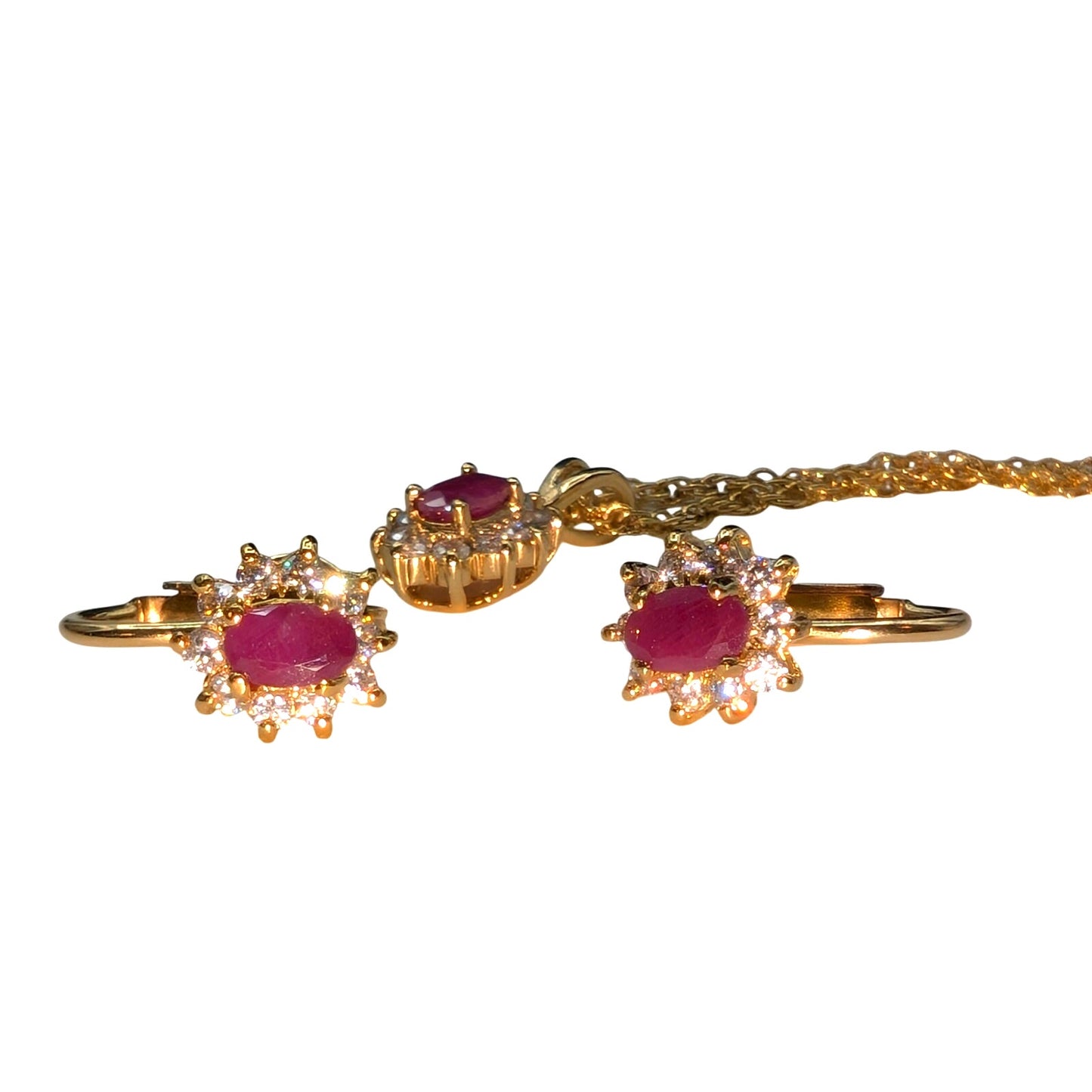 Vintage 1/20 14k Lab Created Ruby White Spinel Gold Tone Necklace & Earring Set