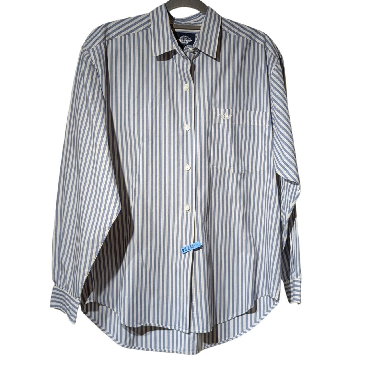 Docker's Dusty Blue Striped 100% Cotton Button Up Shirt Ladies' Sz M