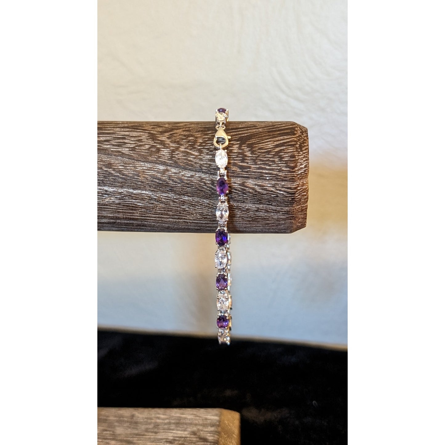 Signed VJ 925 Sterling Amethyst & CZ Tennis Bracelet W/ Lobster Claw Clasp