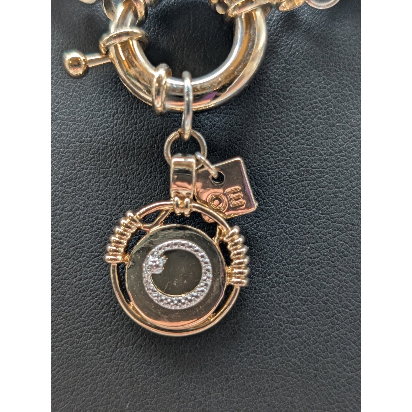 OE Two Tone Chain Front Mariner's Clasp Two Tone Curled Snake Pendant Necklace