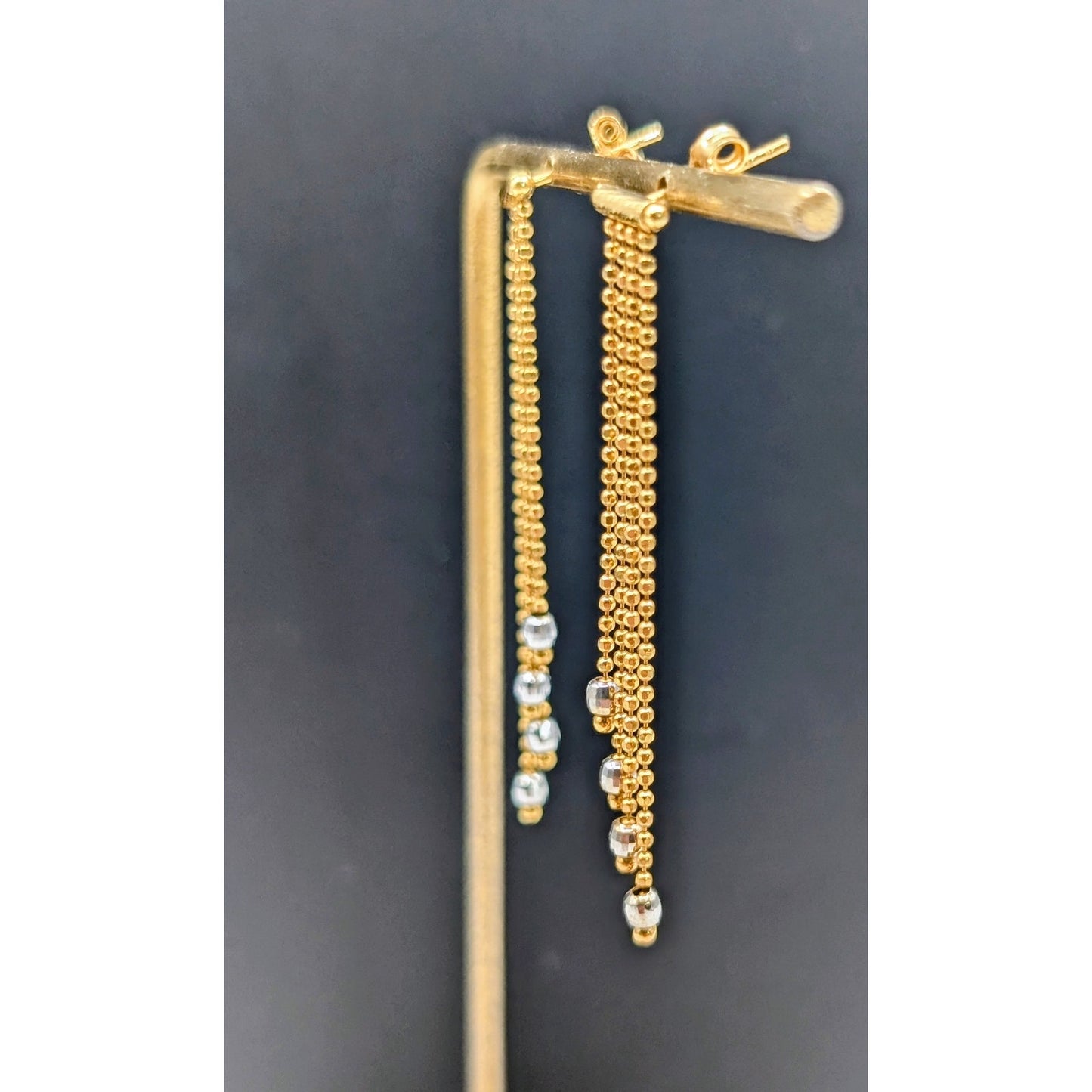 18K Gold Marked RCI Graduated Chain Dangle Two Tone Pierced Earrings 3.71g