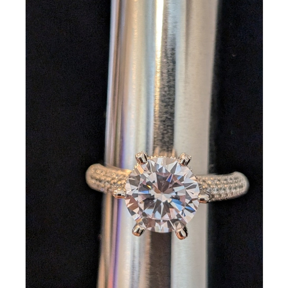 6 Prong Round Cut CZ Engagement Ring in 925 Sterling Silver Size 11