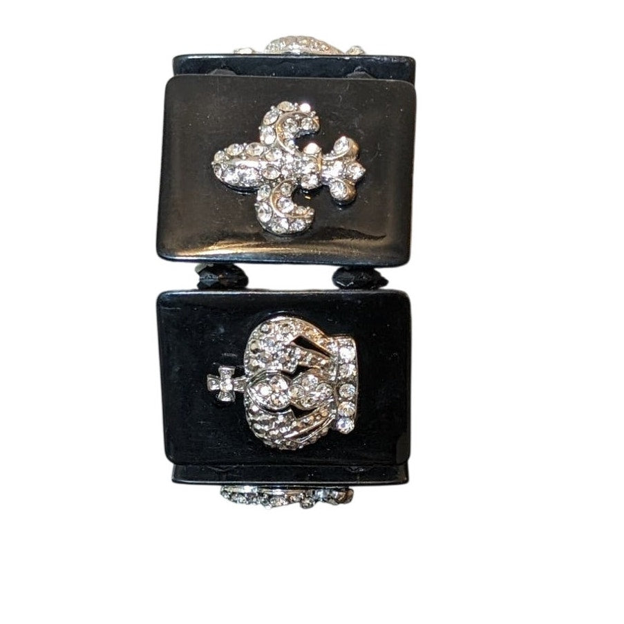 Chunky Black Stretch Rhinestone Crown Bracelet