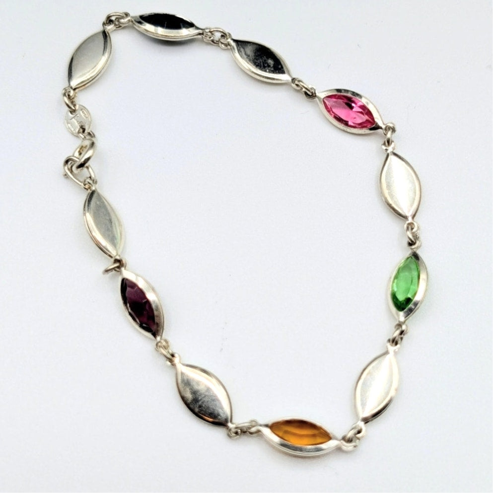 VTG Looks Like 'Powel'l 925 Sterling Silver Cut Glass Marquis Station Bracelet