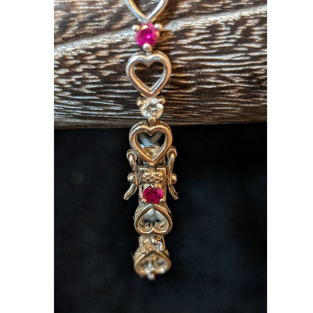 925 Sterling Silver Man Made Ruby CZ Open Heart Link 'LOVE' Tennis Bracelet
