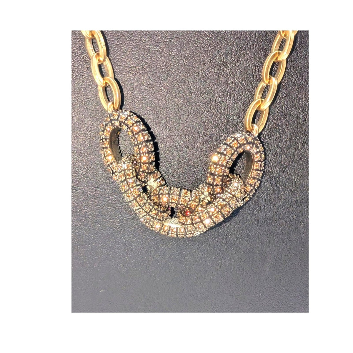 J. Crew Brown Crystal Encrusted Interlocking Link Toggle Clasp 30" Necklace