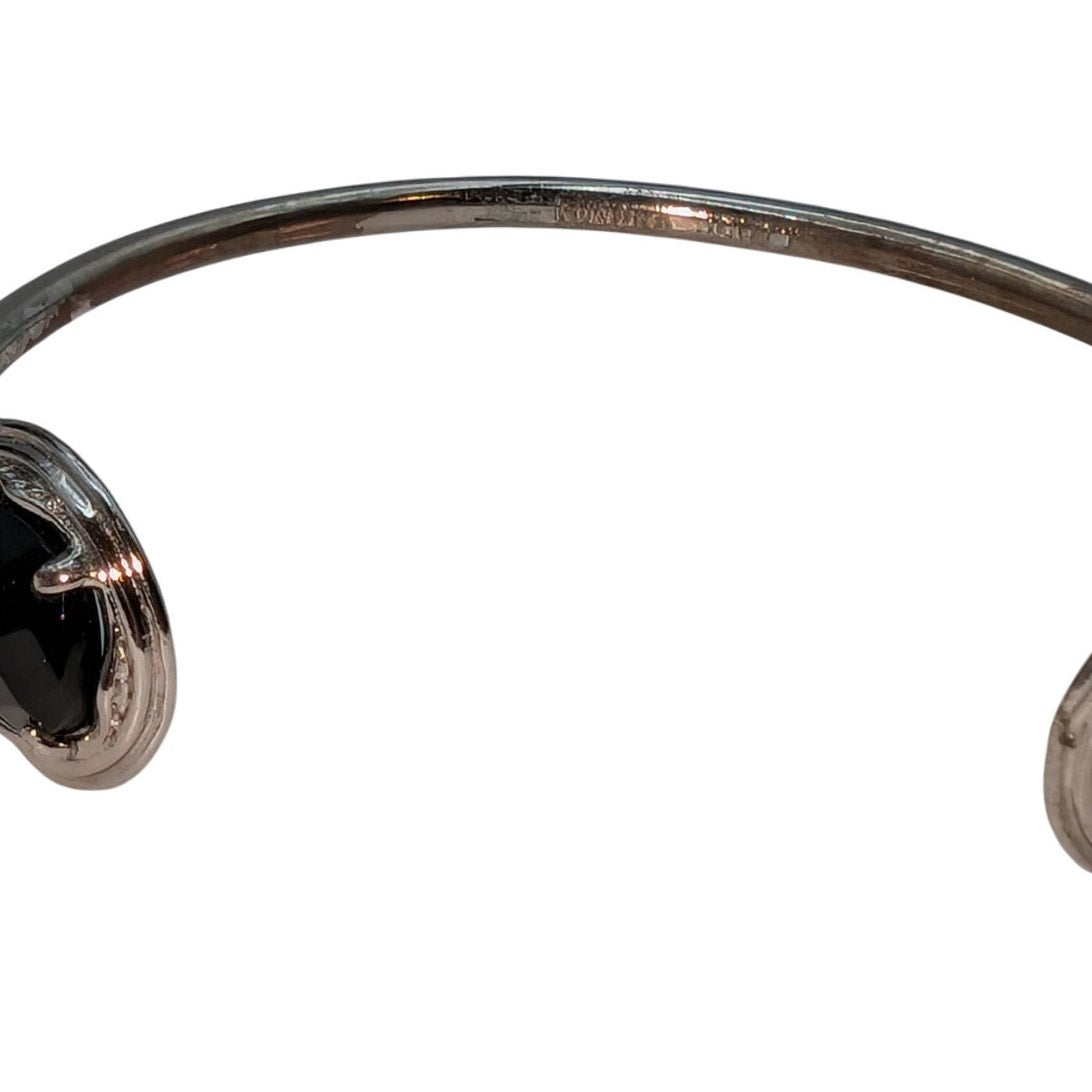 Kendra Scott Andy Bracelet Open Pinch Cuff Silver Tone Faceted Black Stones