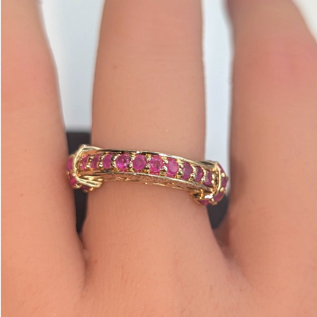 925 Sterling Gold Tone Test as Rubies Band Ring Size 7