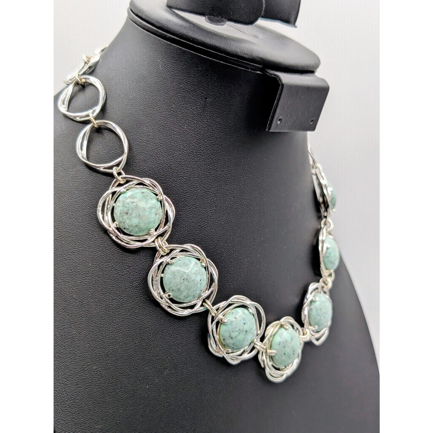 Etienne Aigner Bellini Turquoise Silver Tone Toggle Clasp 17.5"-18.5" Necklace