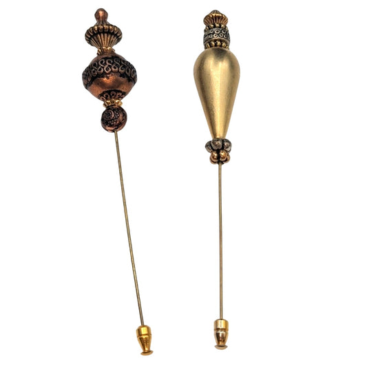 Vintage/Antique Gorgeous Ornate Stick Pins Copper & Brushed Gold Metals