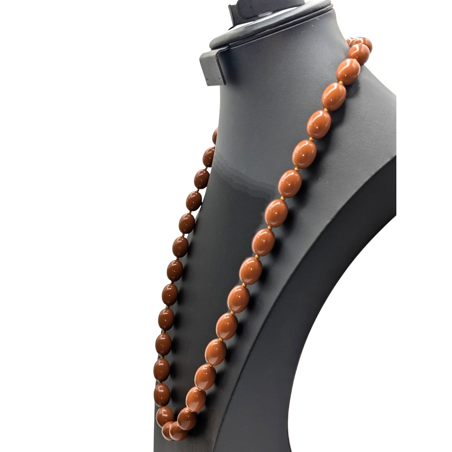 Vintage Brown Gold Acrylic Bead Screw Clasp 30" Necklace