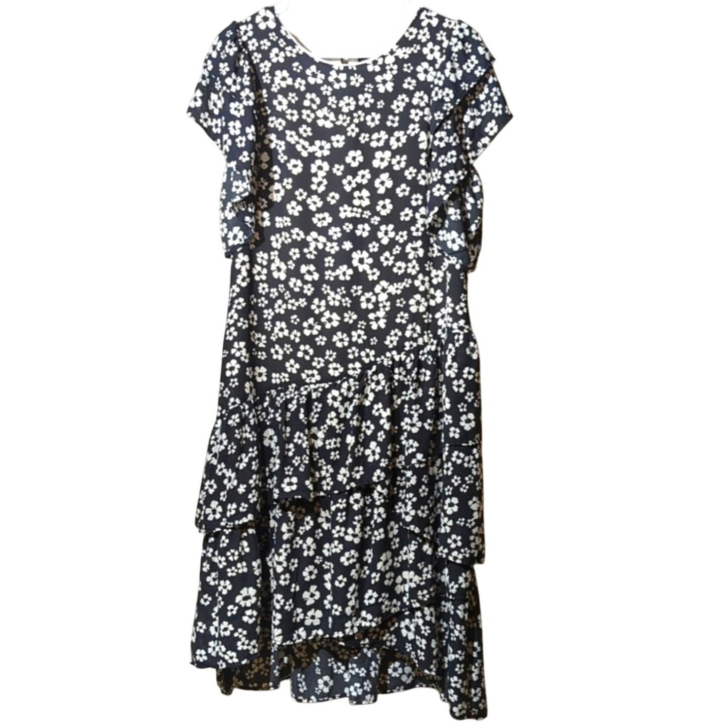 Who What Wear Black Floral Tiered Ruffled High Low Dress Women's Size S
