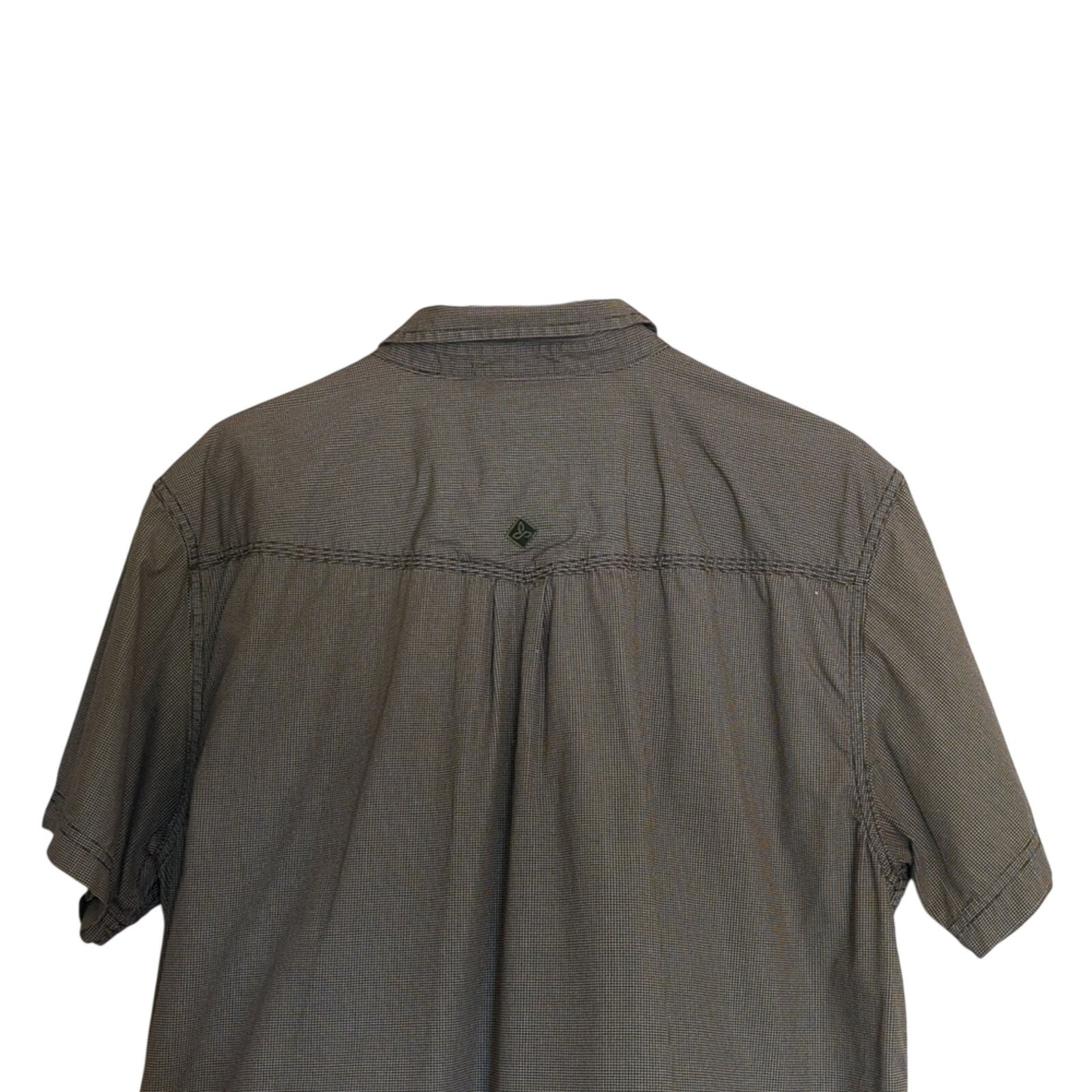 Prana Brown Check Organic Cotton Short Sleeve Button Down Shirt Men's Size XL