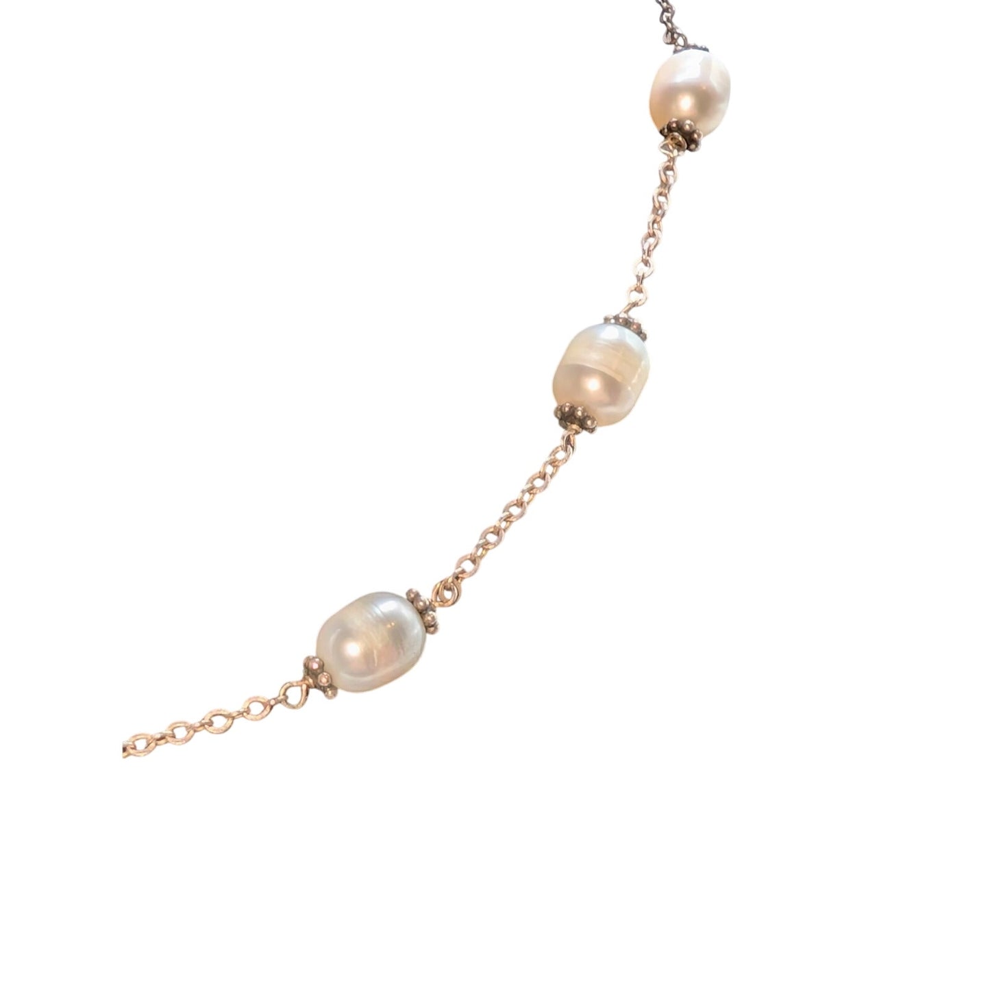 Vintage Genuine Freshwater Pearl Sterling Silver Chain Station 16" Necklace