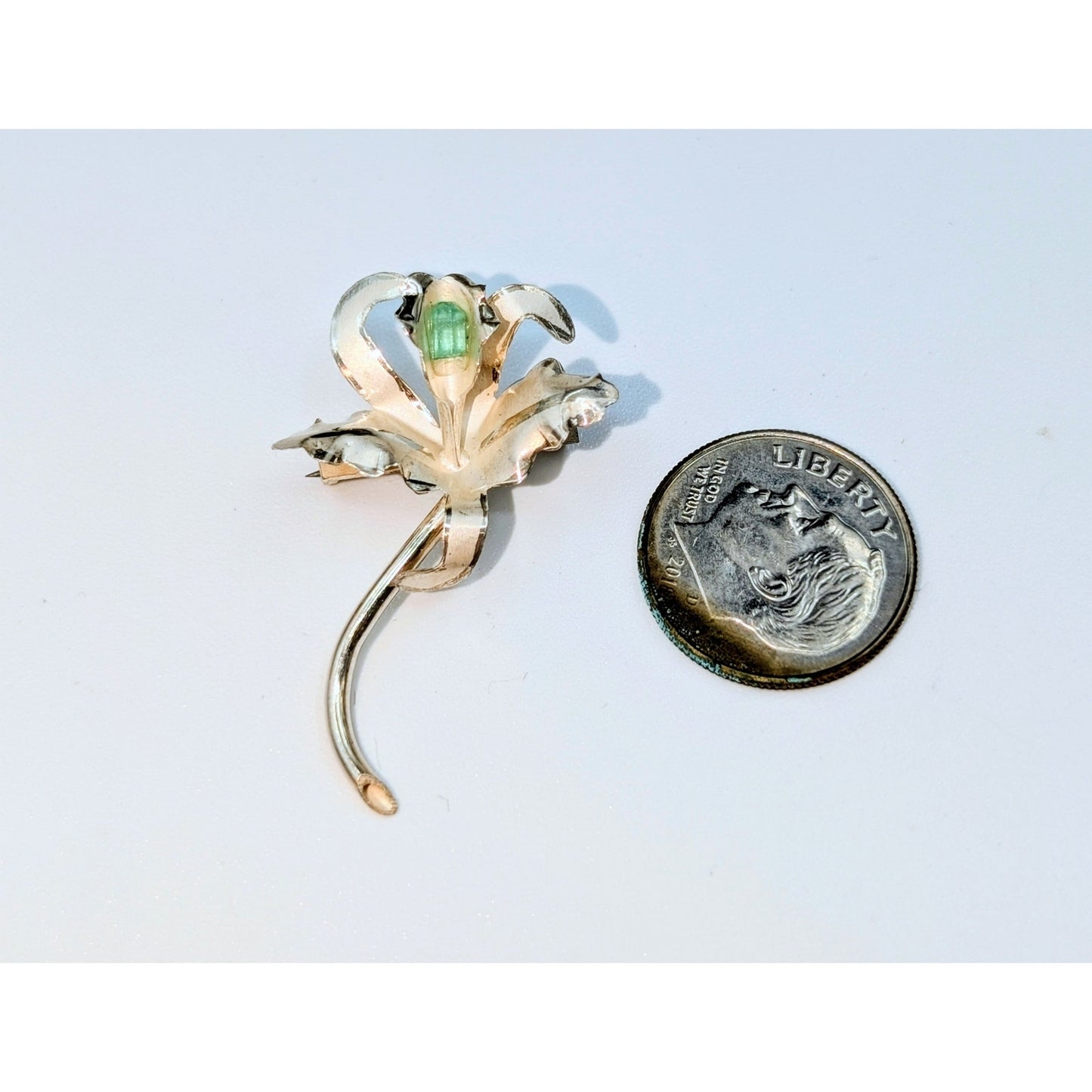 Vintage/Antique 900 Silver Green Stone Center Lightweight Orchid Flower Pin