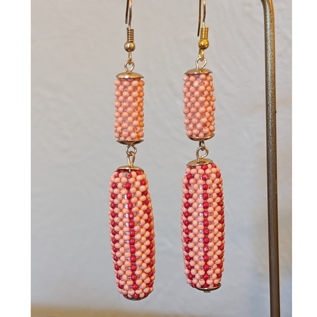 Vintage Peach Salmon Beaded Dangle French Wire Earrings
