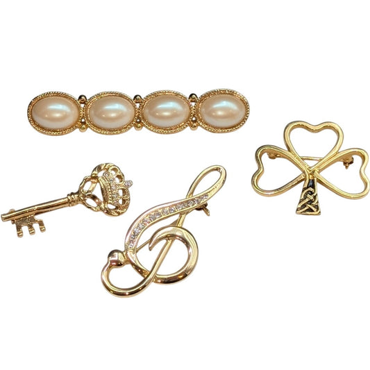 Lot of Four Gold Tone Brooches