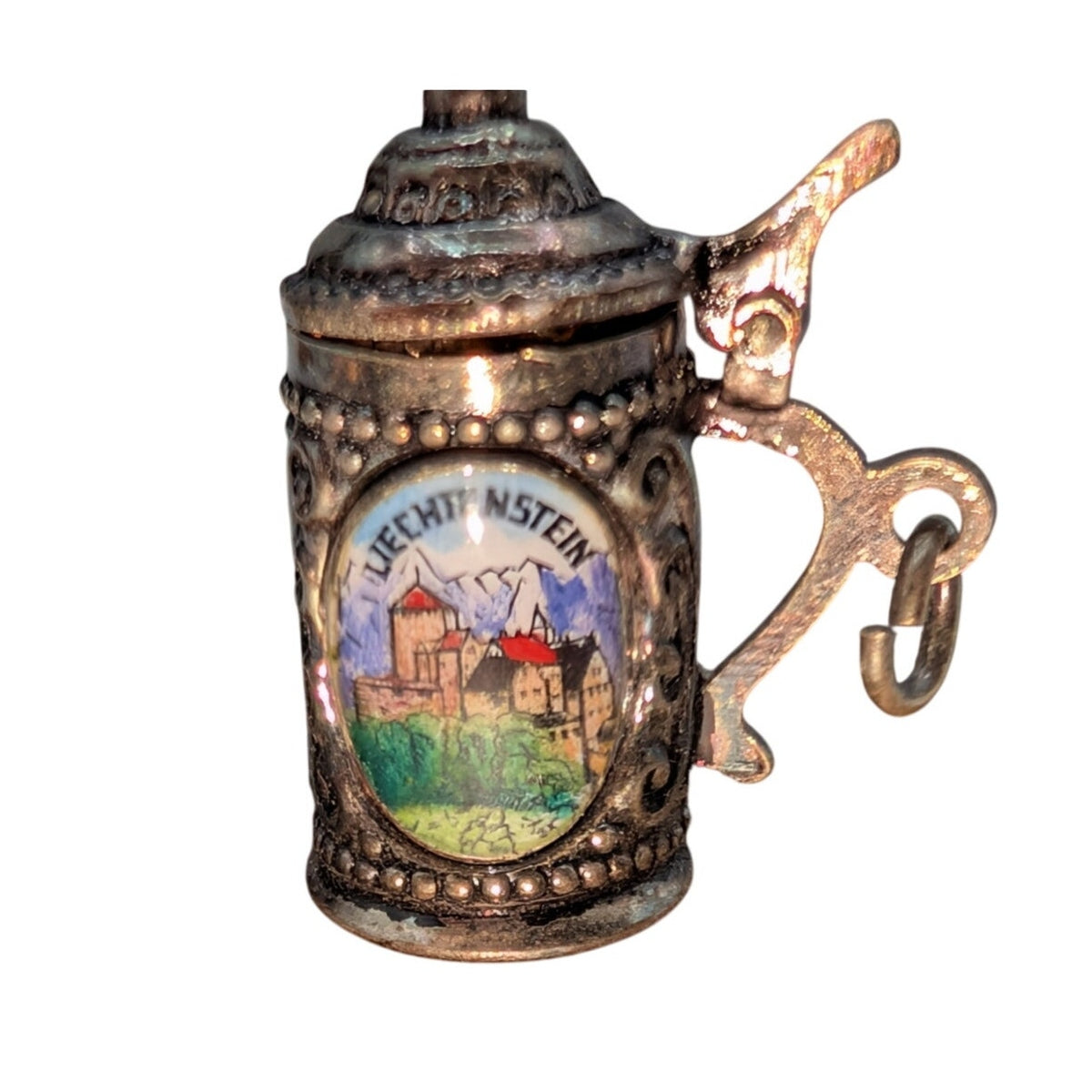 Vintage 800 Silver Enamel Liechtenstein Beer Stein Mobile Lid Charm