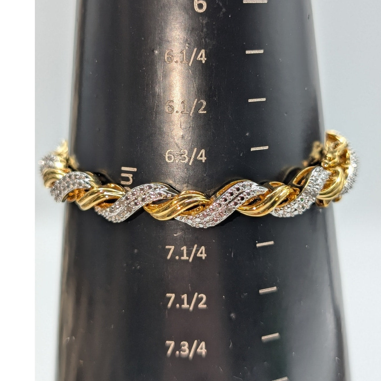 Marked BR KRN Gold & Silver Tone Small Scattered Diamonds Tennis Bracelet