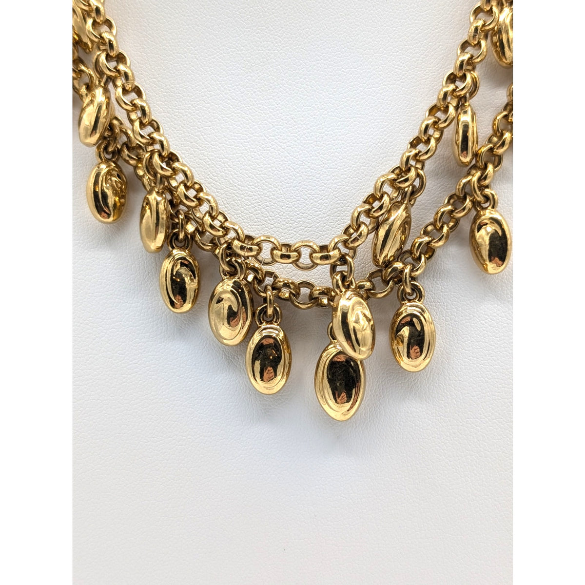 Gorgeous VTG Gold Tone Double Strand Rolo Chain W/ Gold Dangle Charm Necklace