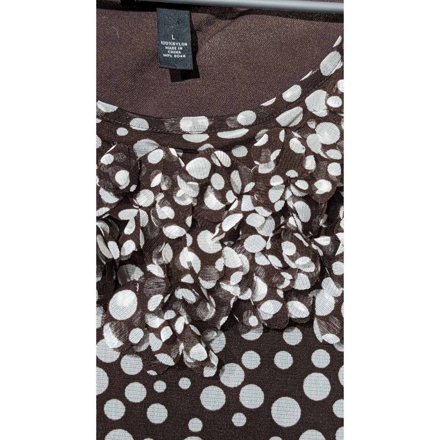 INC International Concepts Brown Polka Dot Flouncy Ruffle Neck Tank Womens Sz L