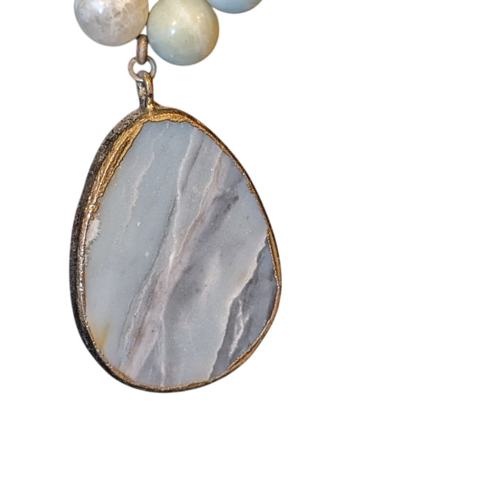 Boho Genuine Stone Bead/Pendant Crystal Long 35" Necklace