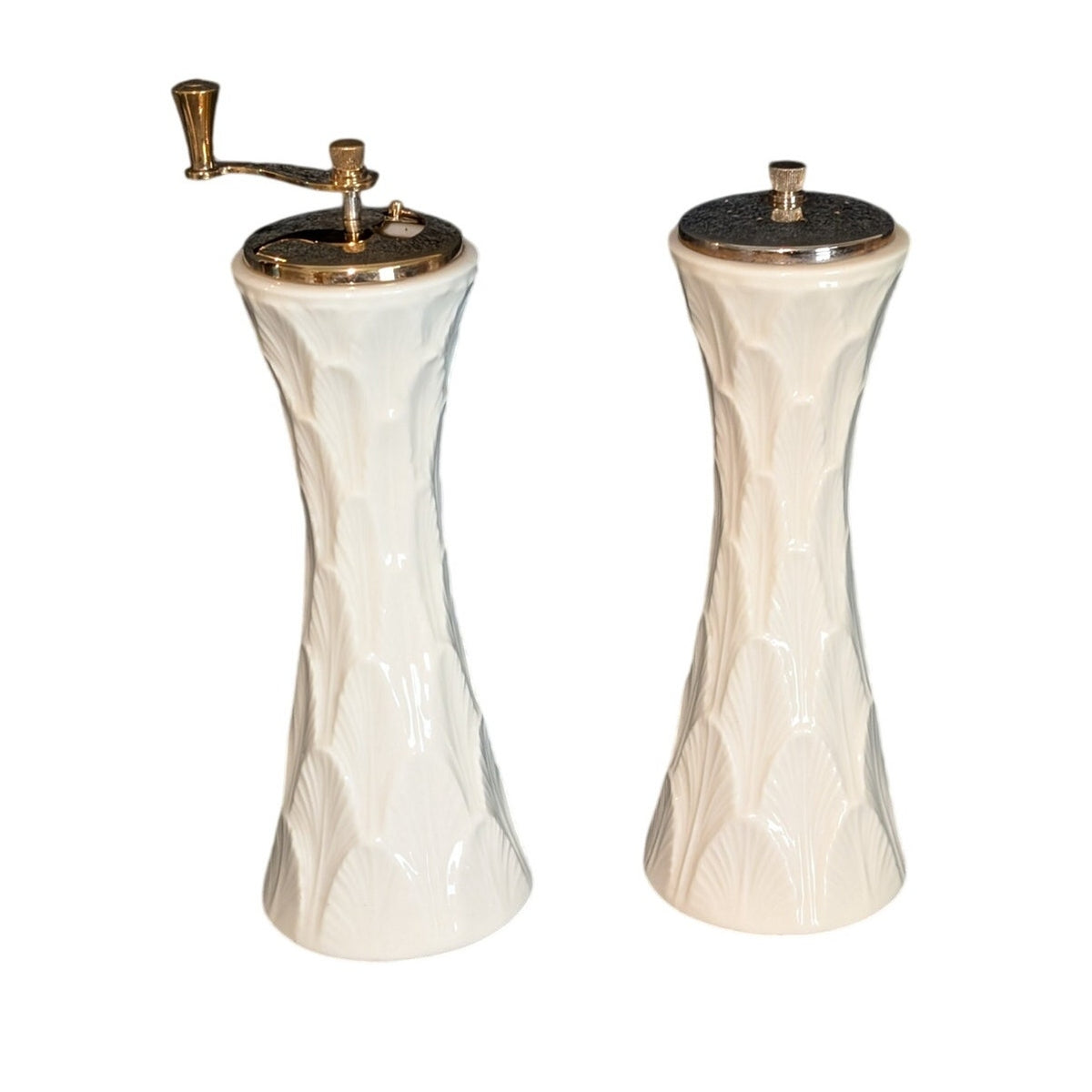 Vintage Lenox Glenwood Collection Porcelain Leaves Pepper Mill & Salt Shaker