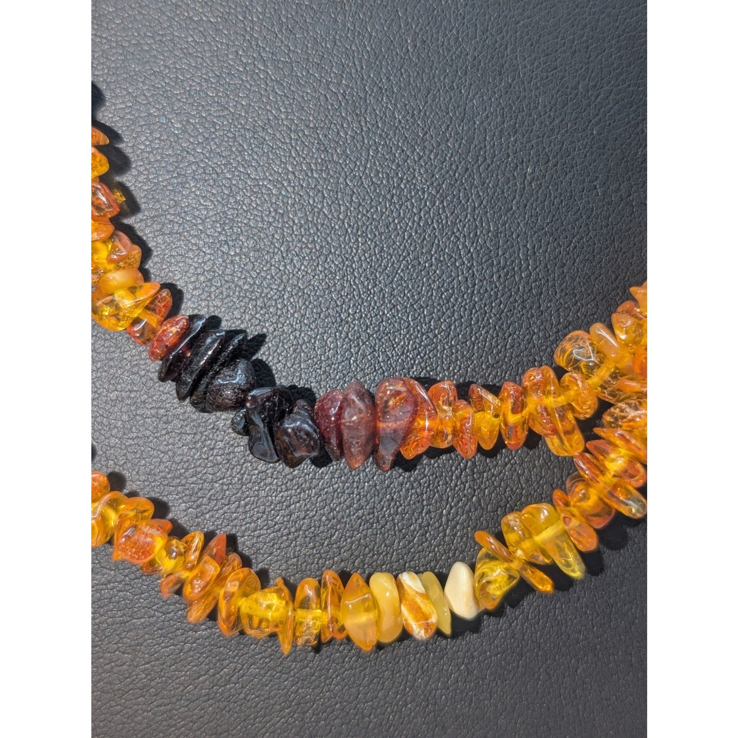 Vtg Baltic Yellow Honey Brown Black Color Naturally Shaped Amber Bead Necklace