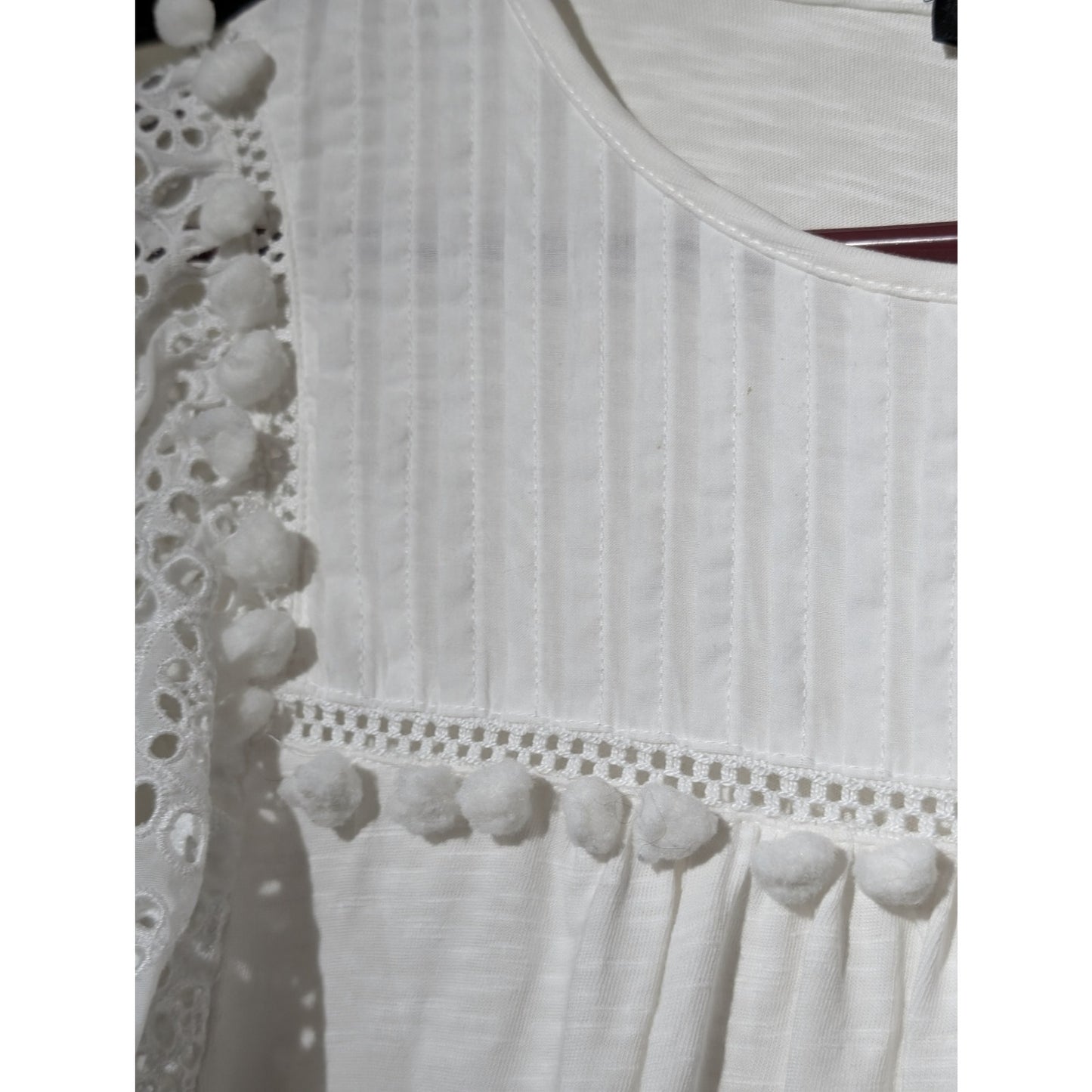 J. Crew White Flutter Eyelet Lace Pom Pom Knit Top Womens Size L