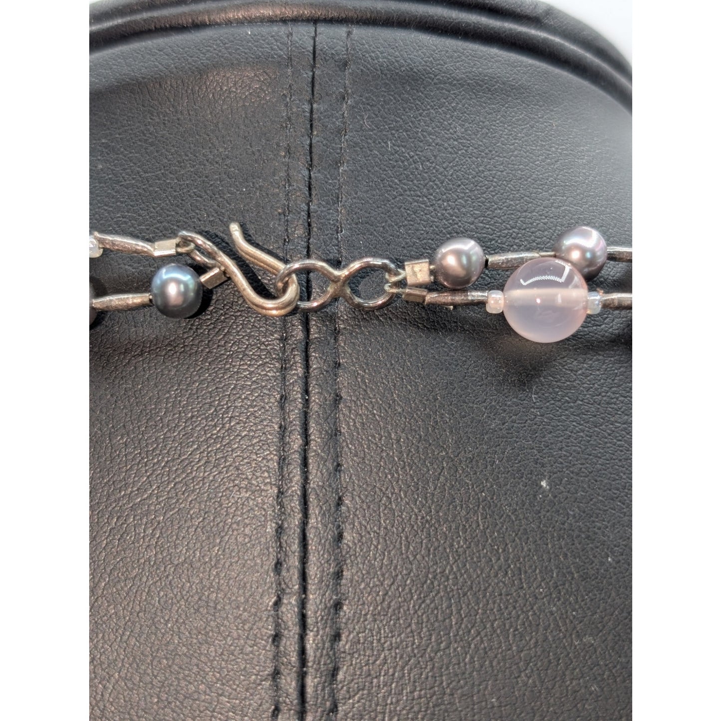 Vintage Opaque Glass & Pearl Bead Double Strand Hook Clasp 15" Necklace