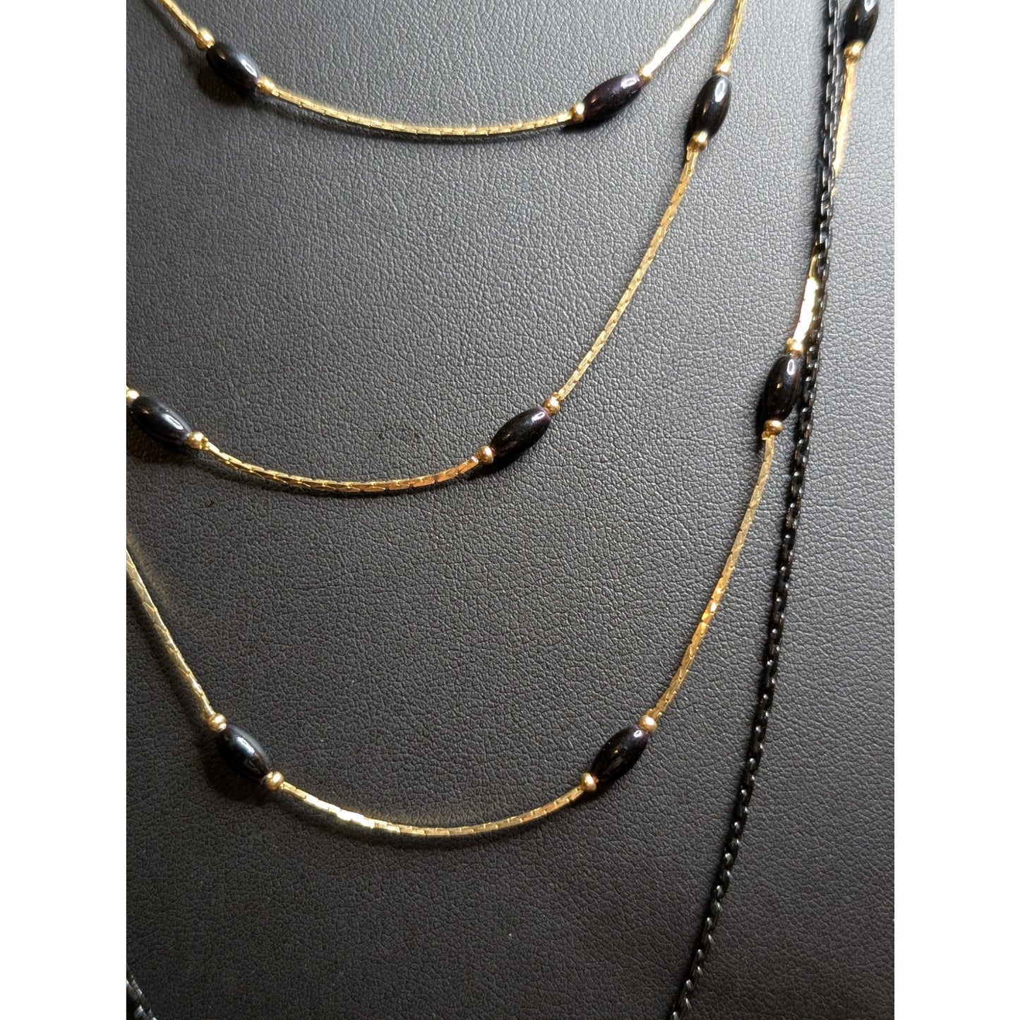 Lot of Two Vintage Black & Gold Chain Layered Necklaces