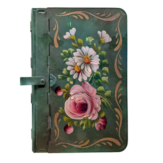 Vintage 30s 40s Tole Hand Painted Silent Butler Crumb Catcher Decorative Storage