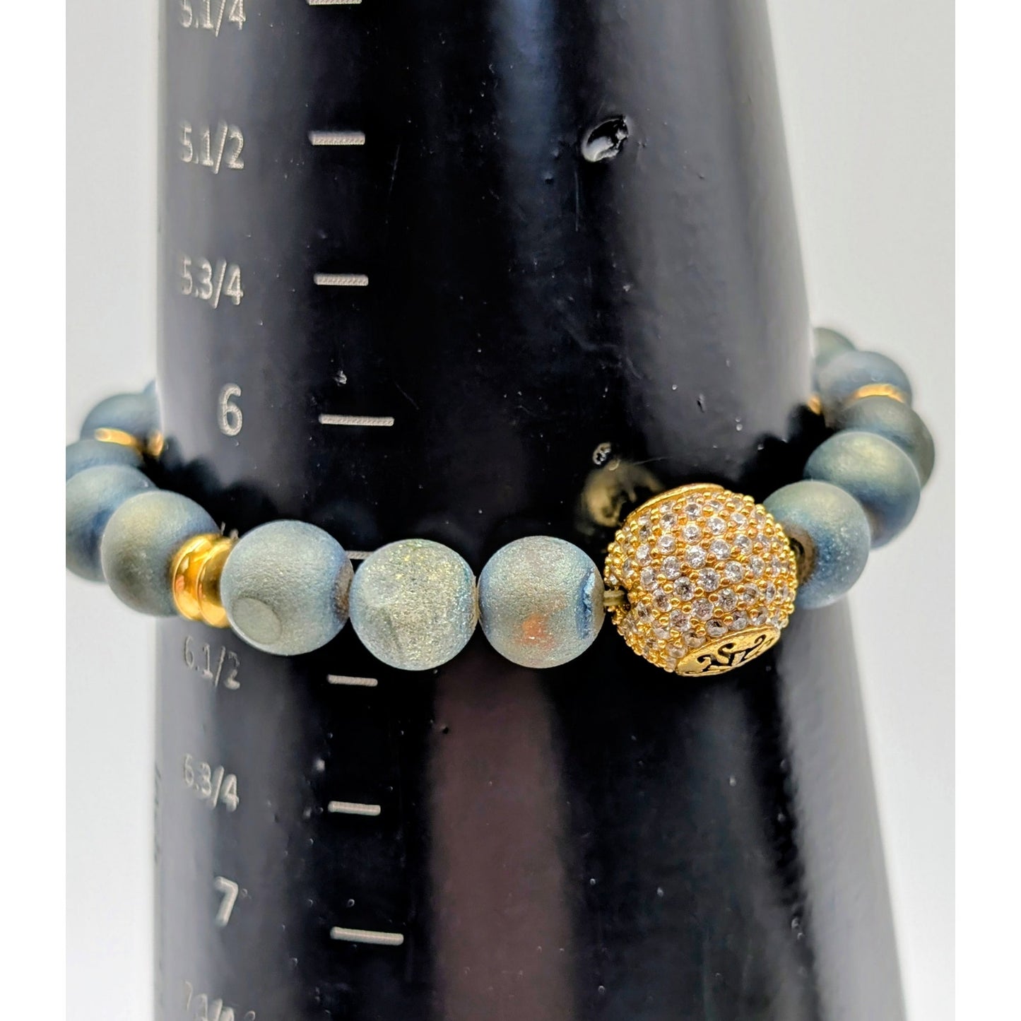 Gray Stone Gold Tone Pave Ball Stretch Bead Bracelet