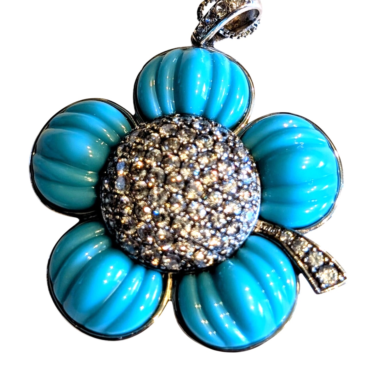 ROSS-SIMONS 925 Simulated Italian Turquoise CZ Flower Pendant Chain Necklace