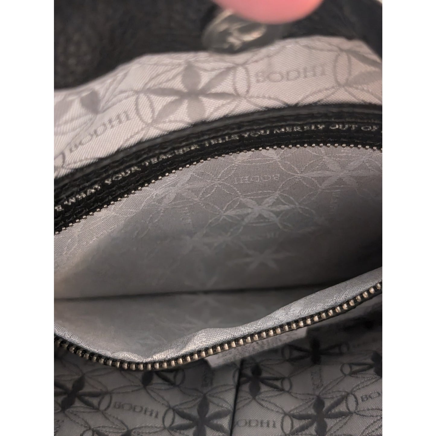 BODHI Black Leather Silver Subtle Metallic Leopard Hobo Bag