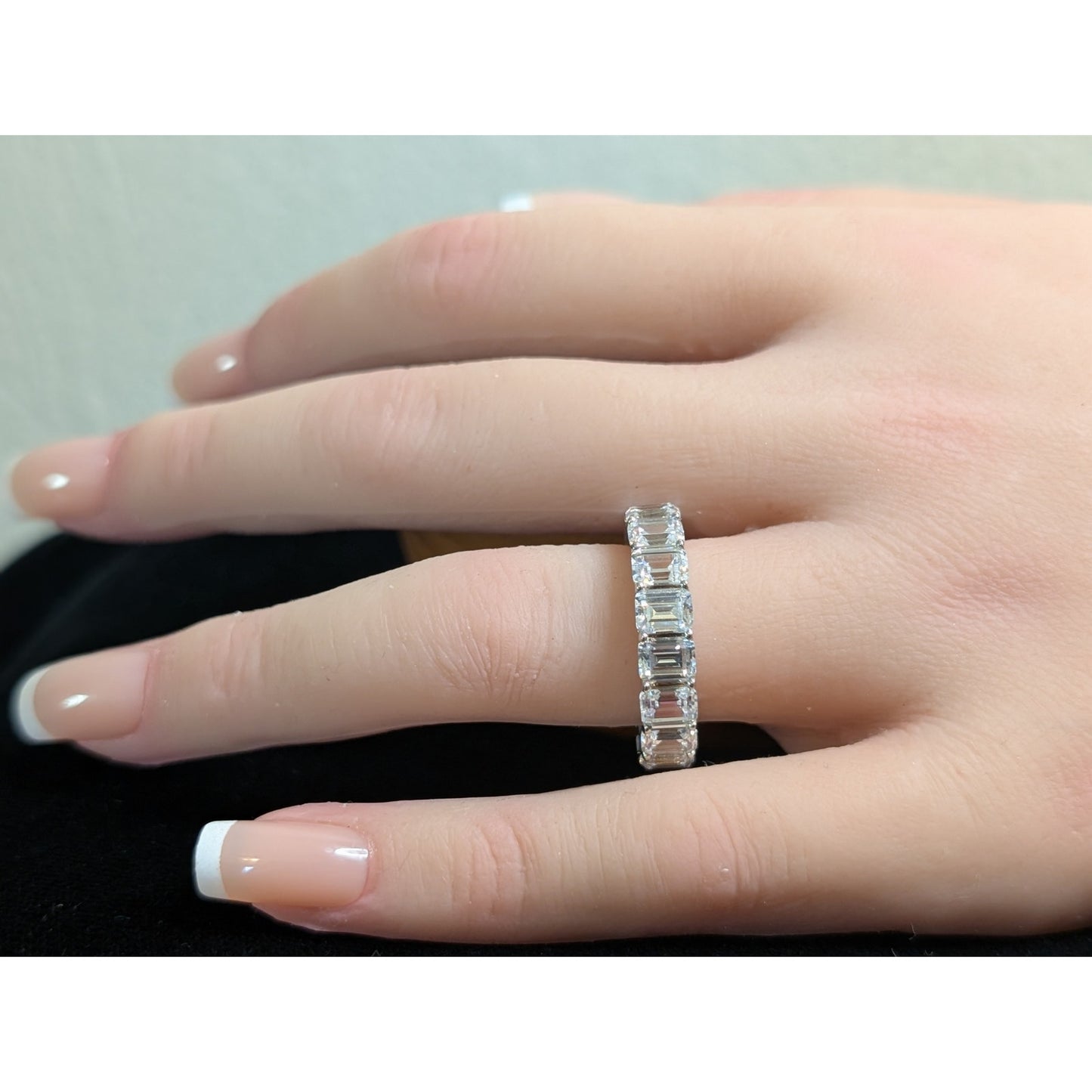AB S925 Sterling Silver High Sparkle Baguette Full Circle CZ Ring Size 6.5