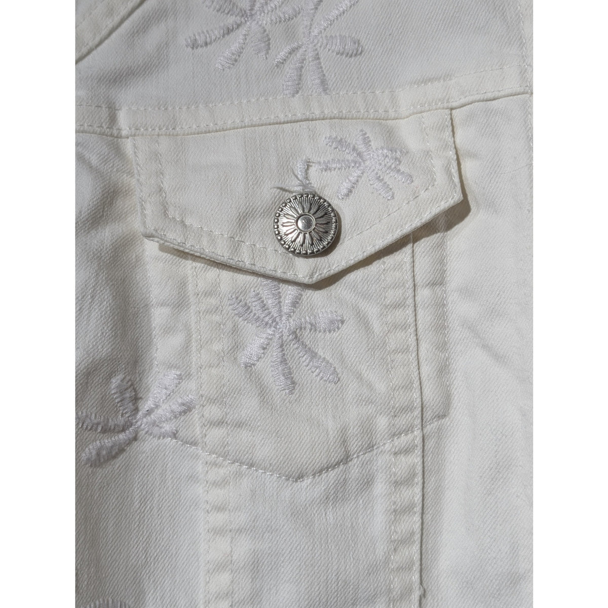 Christopher & Banks White Denim Silver Tone Button Front Flower Color Vest Sz S
