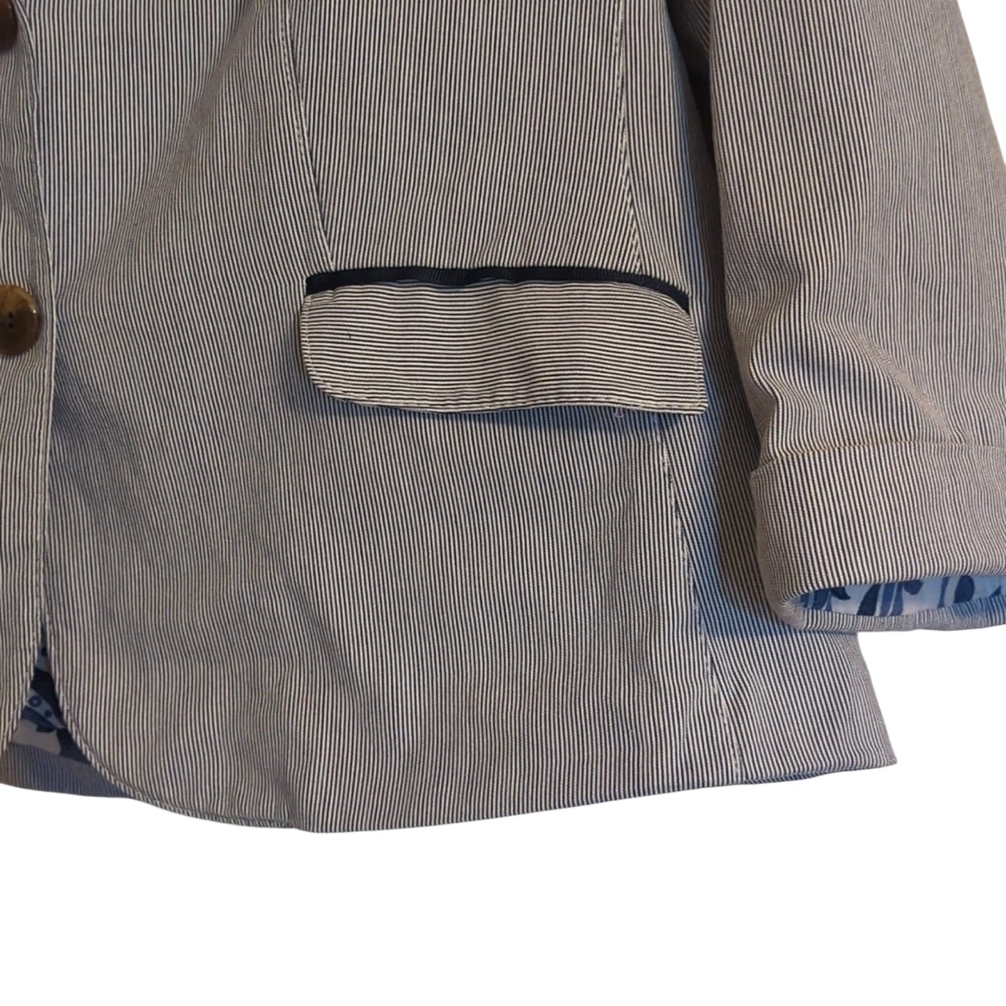 George Womens Blazer Blue Pinstripe Button Lined Notch Lapel Pocket Cotton Sz 16