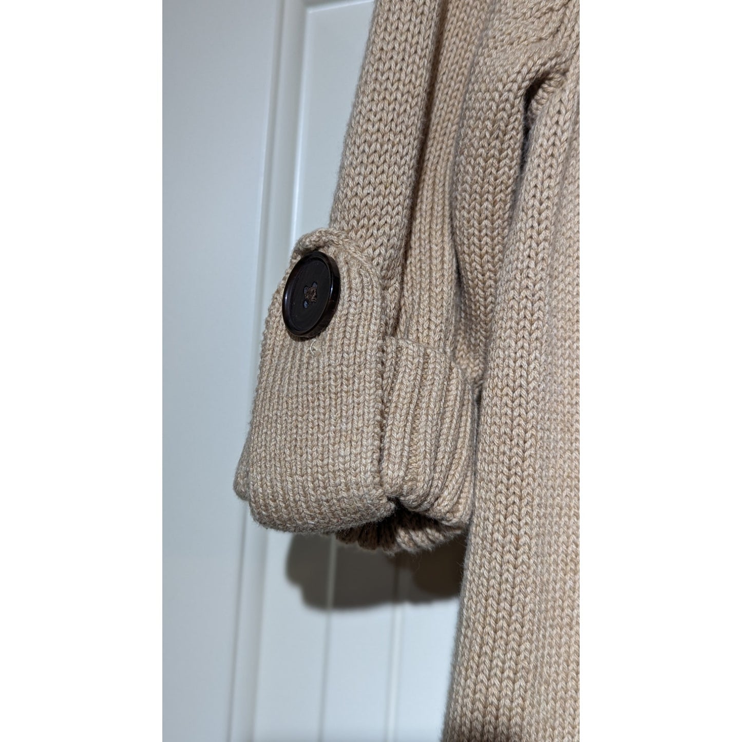 Athleta Cashmere Blend Camel Pullover Cowl Neck Short Button Sleeve Sweater Sz M