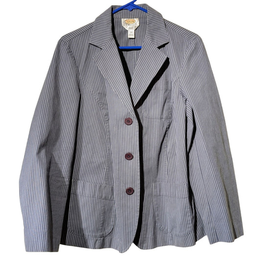 Talbot's 3 Button Gray/Blue Striped Cotton Stretch Blazer Womens Sz 12W (0X)